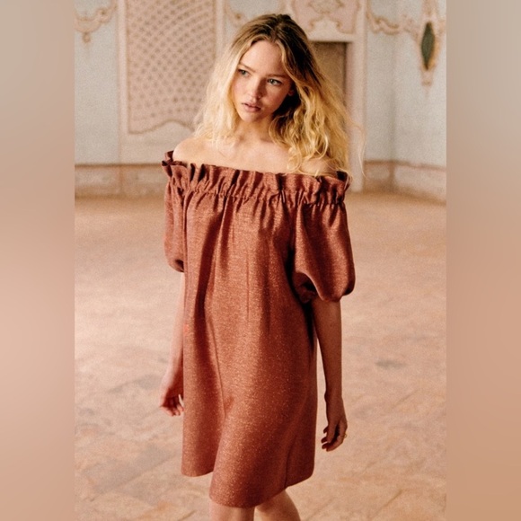 Sezane Tamara Dress in Bronze color, size 40 (US 8) - Picture 1 of 13